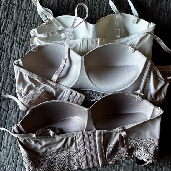 NWOT -Elegant Lace Trimmed Bralette Set of 3 - Ivory, Cream, Latte - Picture 3 of 9